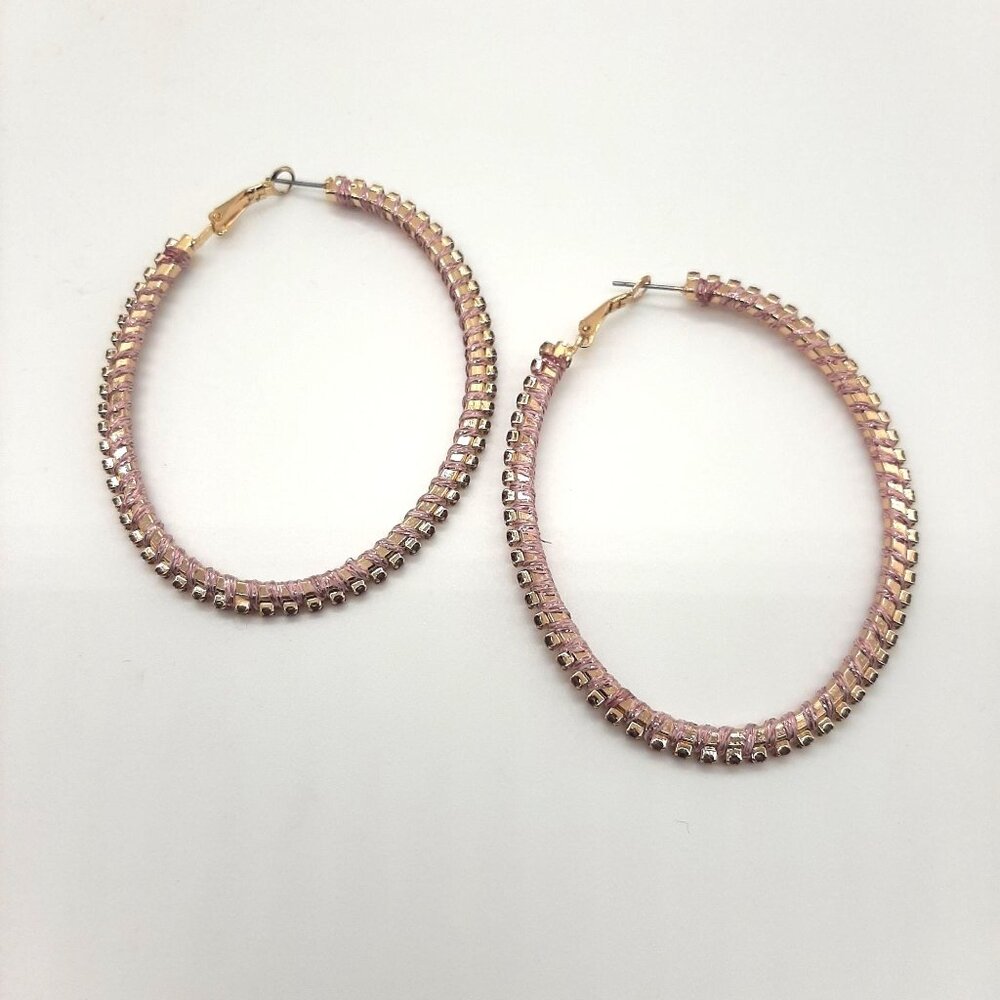 Urban Outfitters Large Oval 3" Hoop Pink rhinestone pierced Earrings